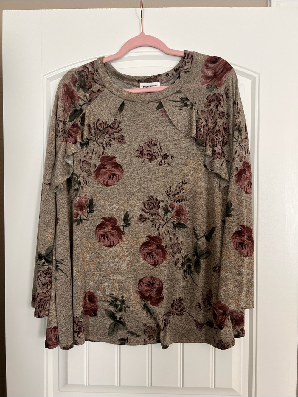 ee:some Women’s Long Sleeve Floral Print Ruffle Front Too Size Large